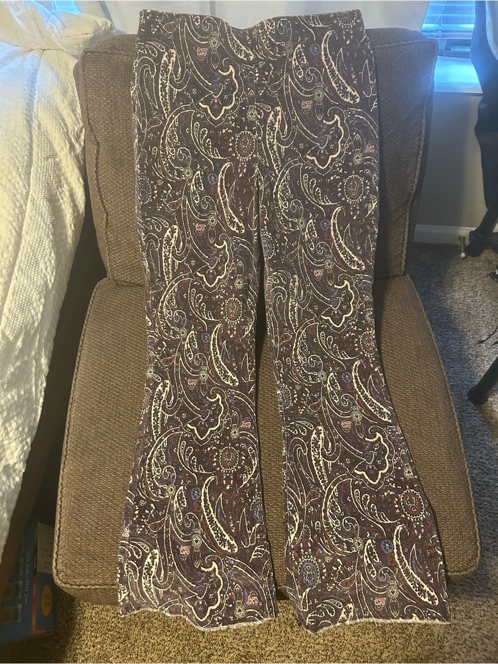 Knox Rose Brown Paisley Flare Jeans with Cream & Purple Accents